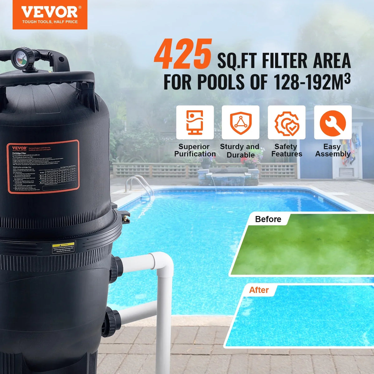 425Sq.Ft Pool Cartridge Filter In/Above Ground Swimming Pool Filtration