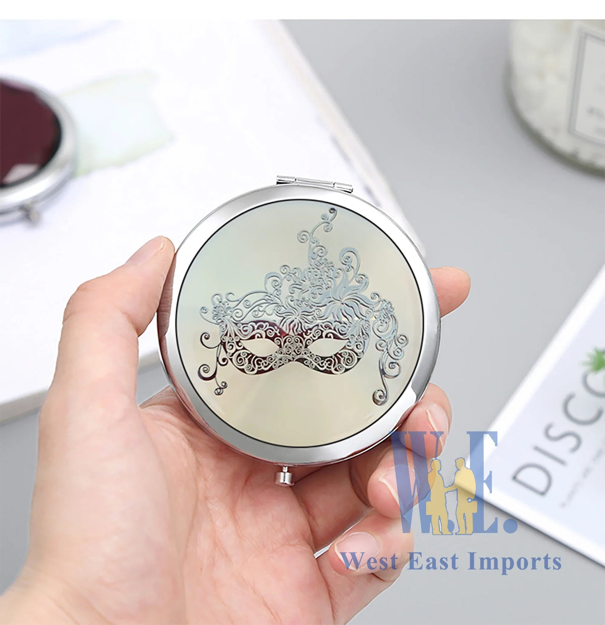 12 Pcs Silver Masquerade Mask Compact Mirrors - Quinceanera/ Sweet 16/ Bridal Shower/ Birthday Favors for Guests /