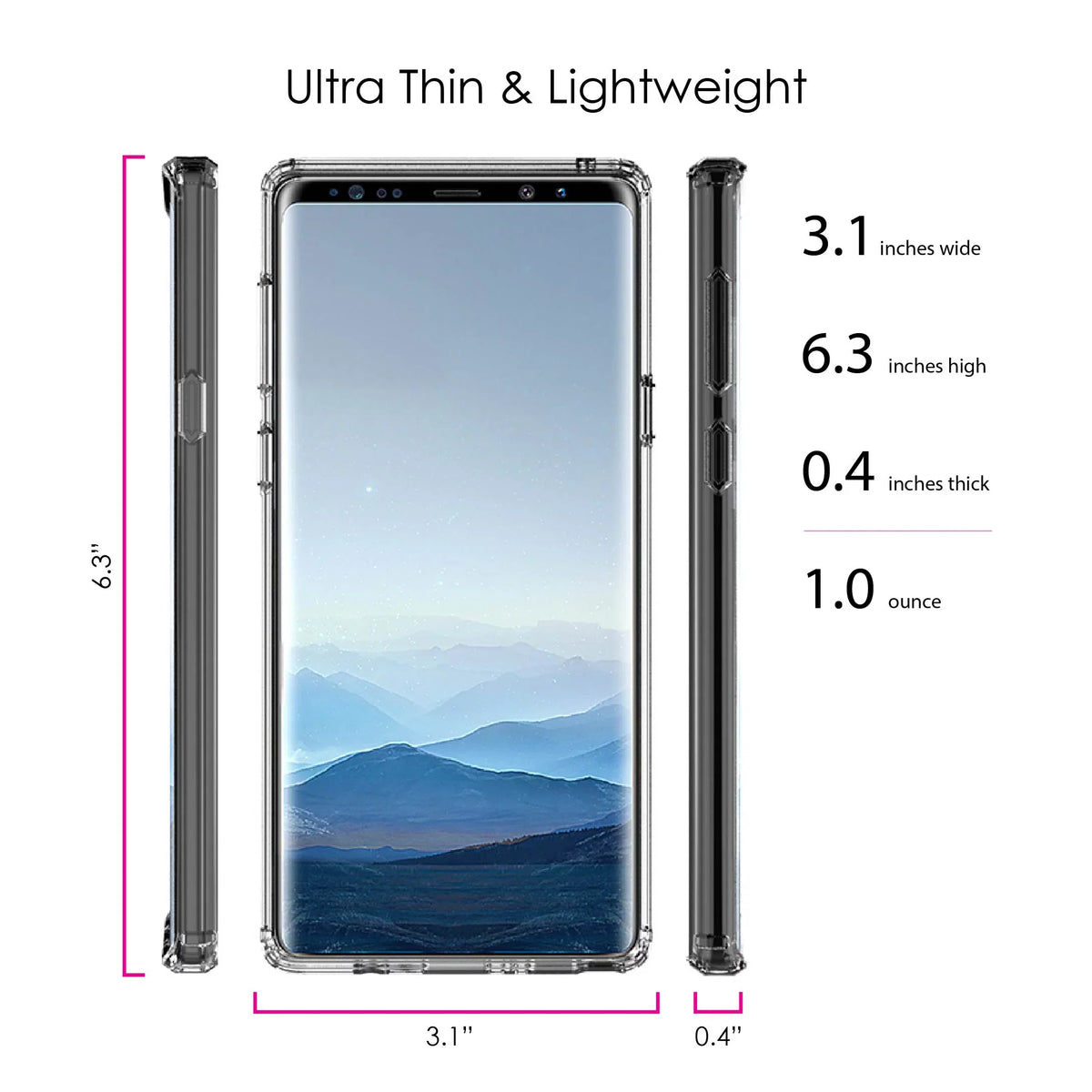 DistinctInk Clear Shockproof Hybrid Case for Samsung Galaxy Note 9 -  Bumper, Acrylic Back, Tempered Glass Screen Protector - Faith, Hope & Love - Cross & Leaves