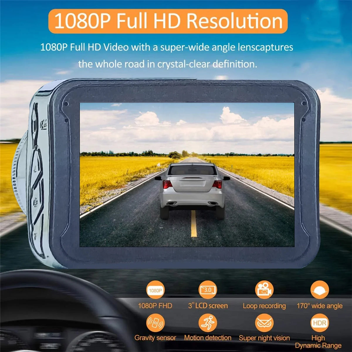 birvsw 1080P Full  Car Cameras Tachograph for Car Front and Rear - Reliable Car Dashcam with 170° Wide Angle Band Loop Recording and -sensor - Mini Car Monitor Perfect for Drivers Driver's License