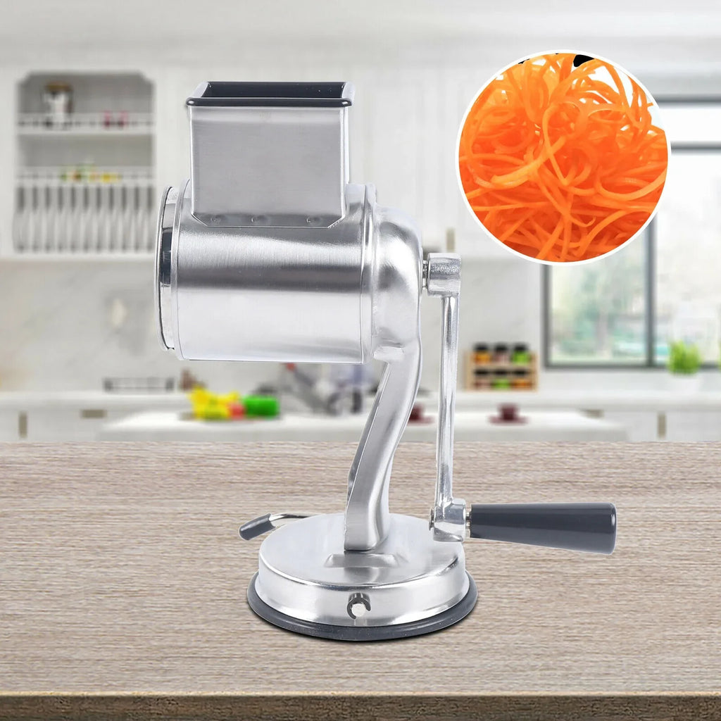 Stainless Steel Cheese Food Grater Rotary Drum Slicer Shredder Grinder with 5 Blades