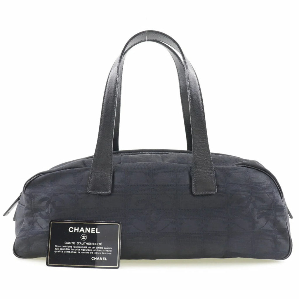 Authenticated Used Chanel Mini Boston New Travel Line  Nylon Canvas Black Ladies Handbag