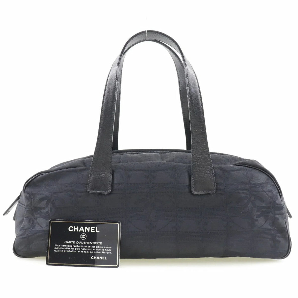 Authenticated Used Chanel Mini Boston New Travel Line  Nylon Canvas Black Ladies Handbag