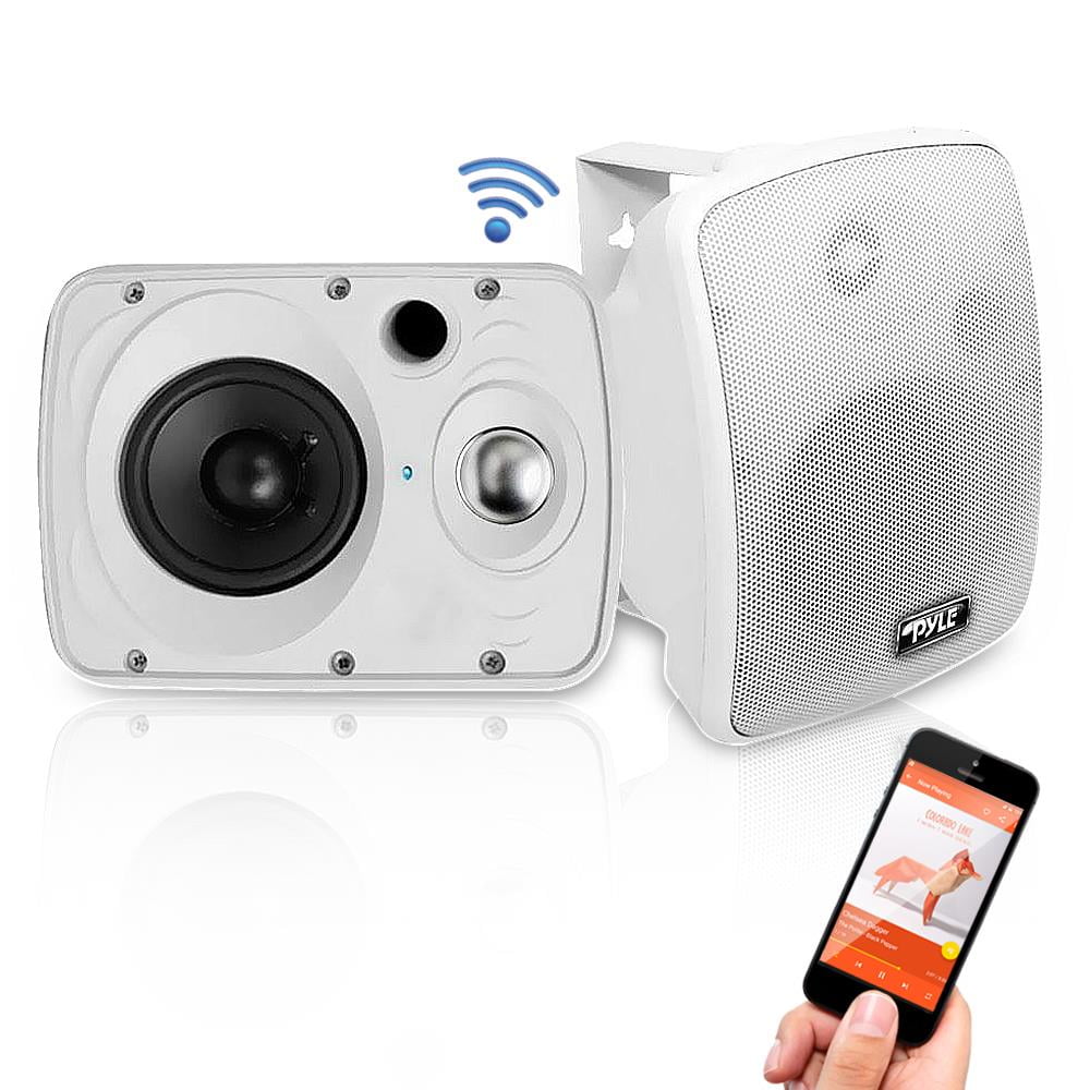 Pyle Outdoor Waterproof Wireless Bluetooth Speakers Wall/Ceiling Mounted Dual Speakers with Heavy Duty Grill, Universal Mount, Patio, Indoor Use-  (White)