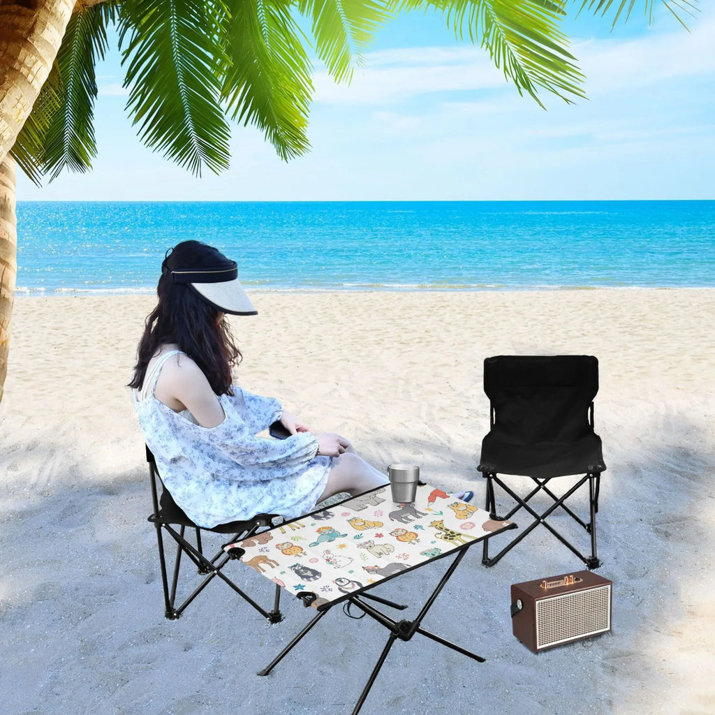 Cartoon Elephant Bear Giraffe Fox Camping Folding Table Portable Beach Table with Storage Bag Compact Picnic Table for Outdoor Travel Fishing