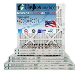 Glasfloss 10x16x1 -  10 -Qty:6 - Furnace Air Filter - Made in  (Actual Size: 9.5 x 15.5x7/8 inch)