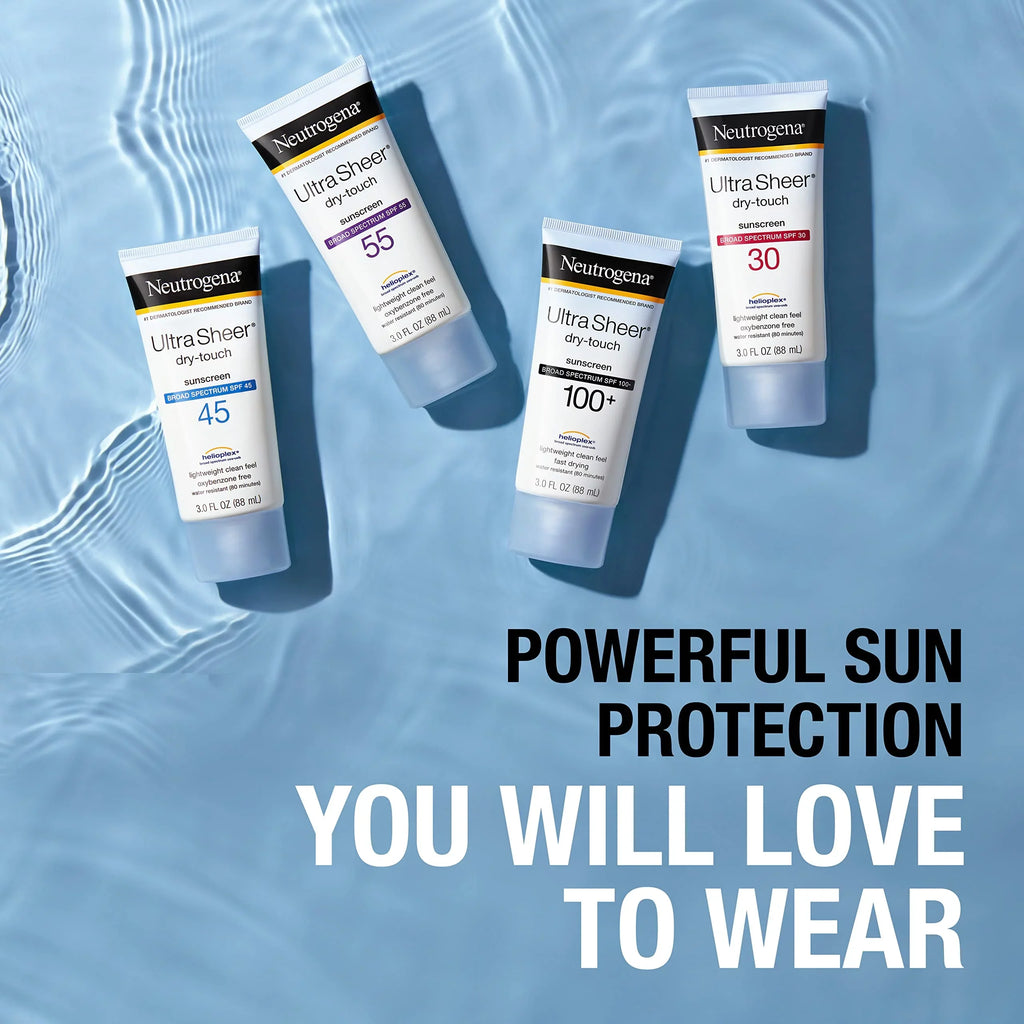 Neutrogena Ultra Sheer Dry-Touch Water Resistant And Non-Greasy Sunscreen Lotion With Broad Spectrum Spf 45, 3 Fl. Oz, (Pack Of 2)