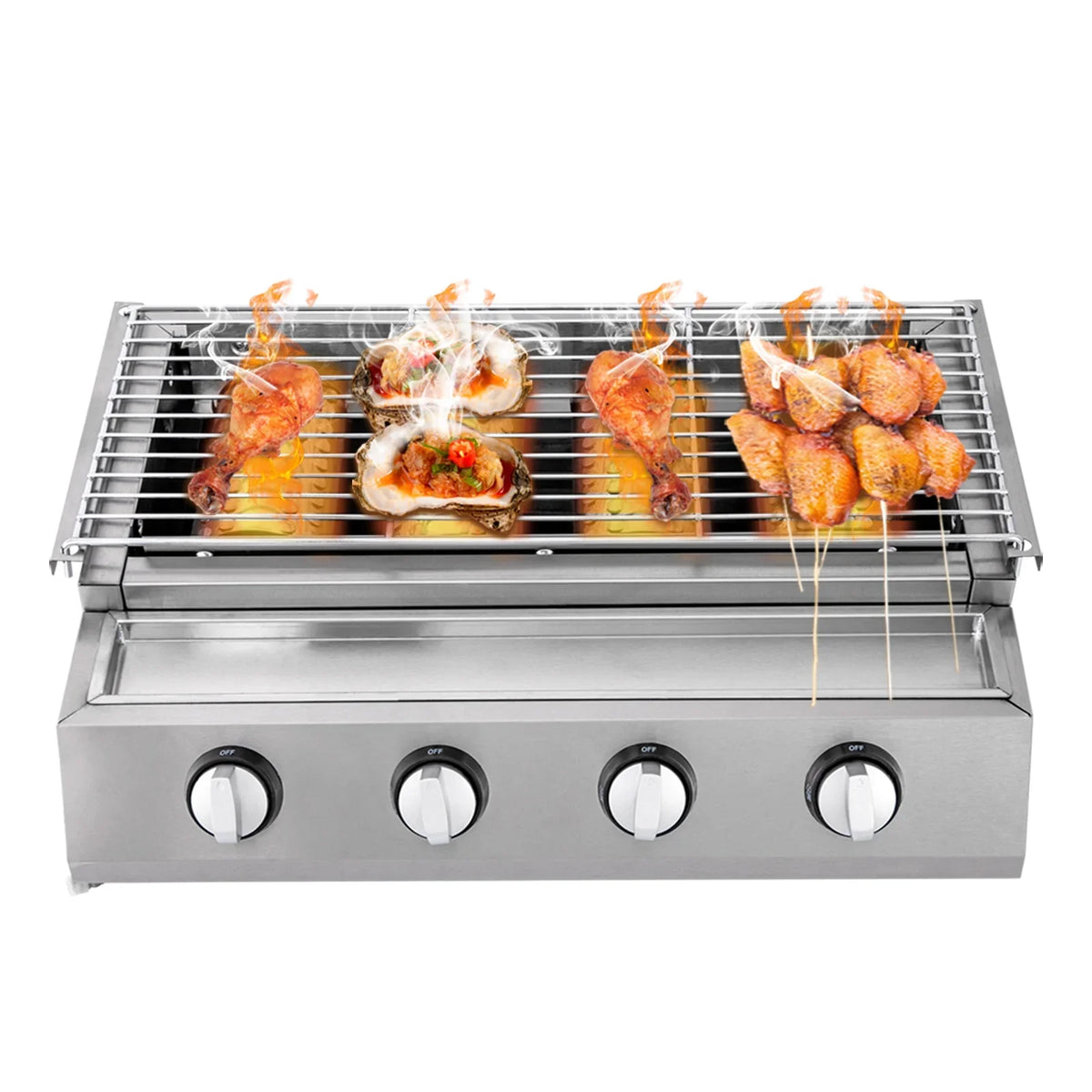 Countertop Barbeque Grill,  Gas 4-Burner Stainless Steel Grill for Outdoor Sliver