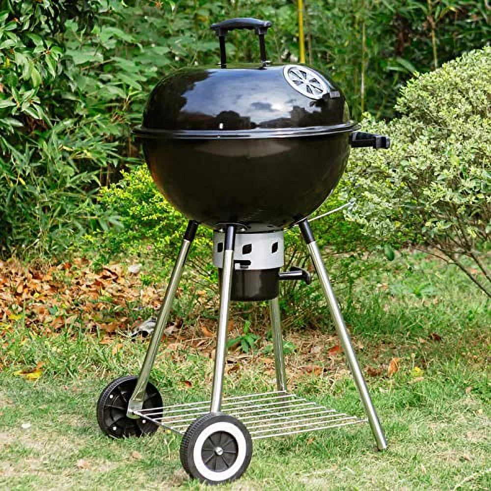 Sophia & William 18-inch Kettle Charcoal  Grill with Porcelain-Enameled Lid and Bowl, Chromeplated Grate, Ash Catcher for Outdoor Picnic  Patio Camping, Black