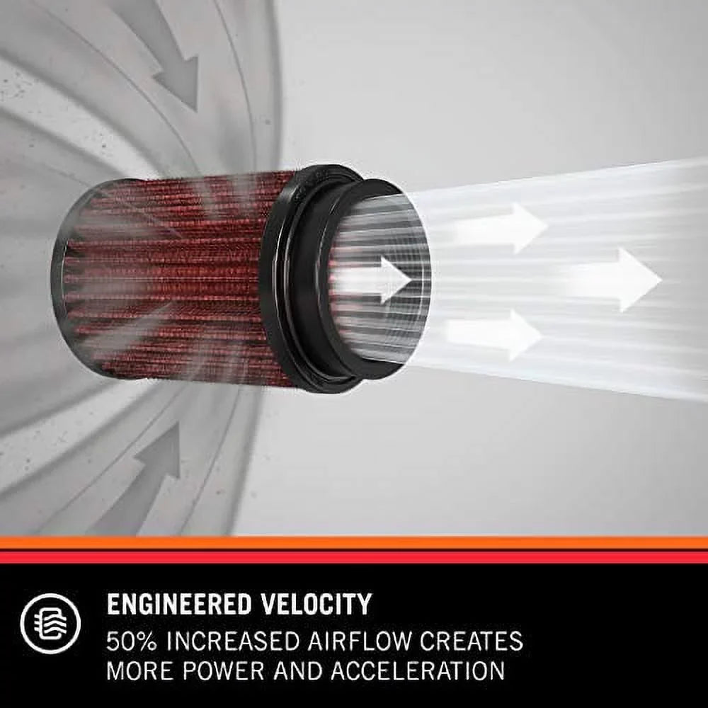 & Universal Clamp-On Engine Air Filter: Washable and Reusable: Round Tapered; 2.5 in (64 mm) Flange ; 5.5 in (140 mm) Height; 6 in (152 mm) Base; 5 in (127 mm) Top, -4950