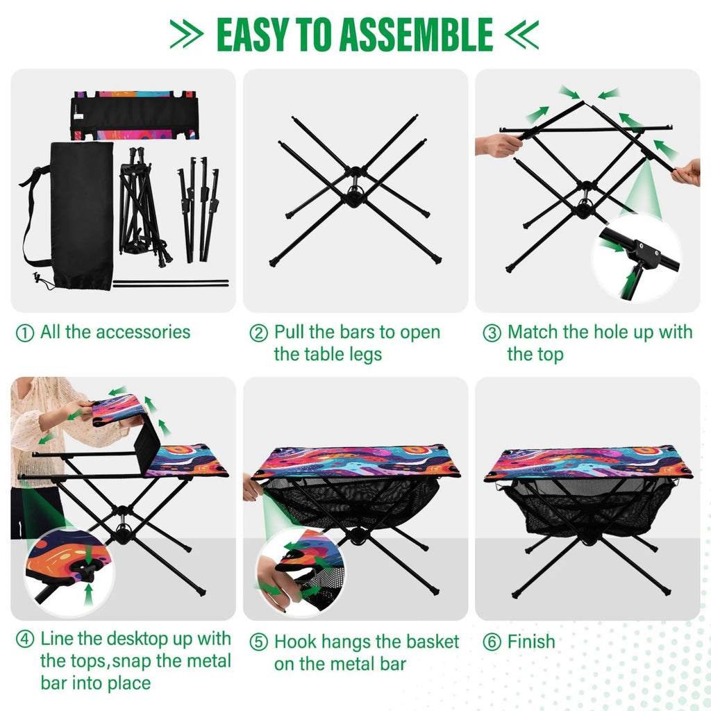 Abstract Art Paint Camping Folding Table Portable Beach Table with Storage Bag Compact Picnic Table for Outdoor Travel Fishing