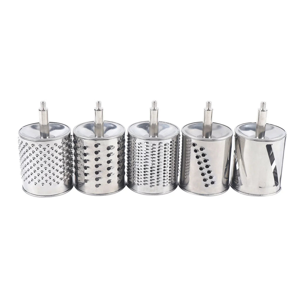 Stainless Steel Cheese Food Grater Rotary Drum Slicer Shredder Grinder with 5 Blades