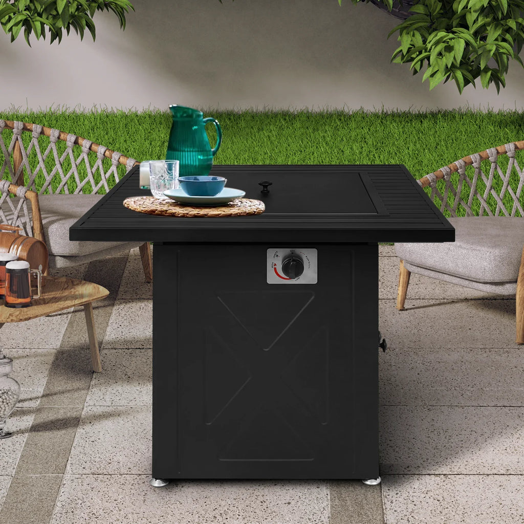 MoNiBloom 28" Fire Pit Table 50,000  Square Propane Gas Fire Pit Table with Lava Rocks and Metal Lid for Outdoor Patio, Black