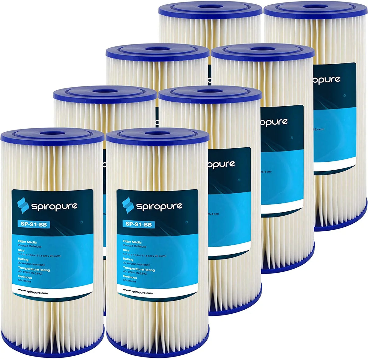 SpiroPure -- 10x4.5 20 Micron Pleated Cellulose Sediment Water Filter Cartridge - 155405-43 (Case of 8)