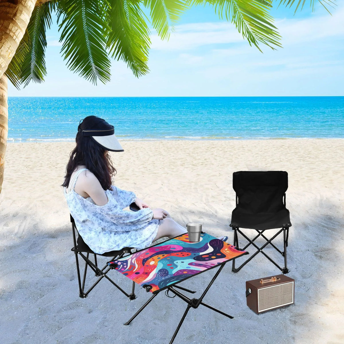 Abstract Art Paint Camping Folding Table Portable Beach Table with Storage Bag Compact Picnic Table for Outdoor Travel Fishing