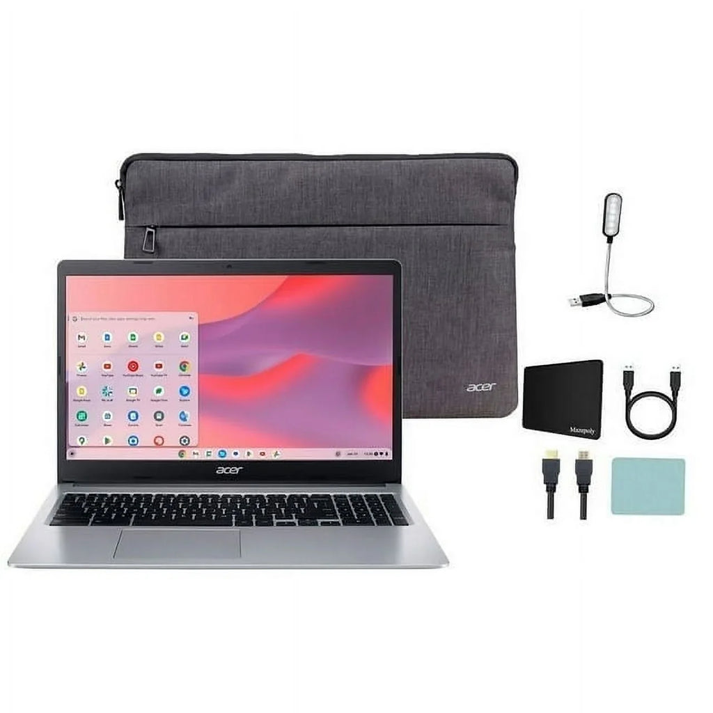 Restored Acer Chromebook 315 15.6"  Display Laptop, Intel Celeron , 4GB , 64GB eMMC, Chrome , Silver + Mazepoly Accessories