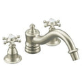 '--3D- Antique Deck-Mount High-Flow Bath Faucet Trim with Six-Prong Handles, Requires Ceramic Handle Insets and Skirts, Valve Not Included, Vibrant Brushed Nickel