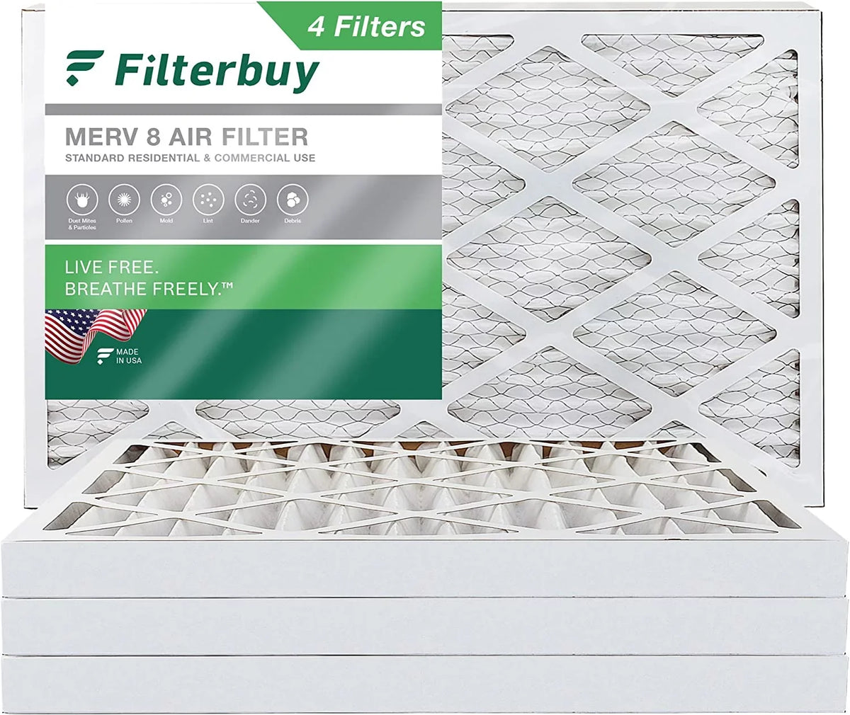 Filterbuy 12x25x2  8 Pleated   Furnace Air Filters (4-Pack)