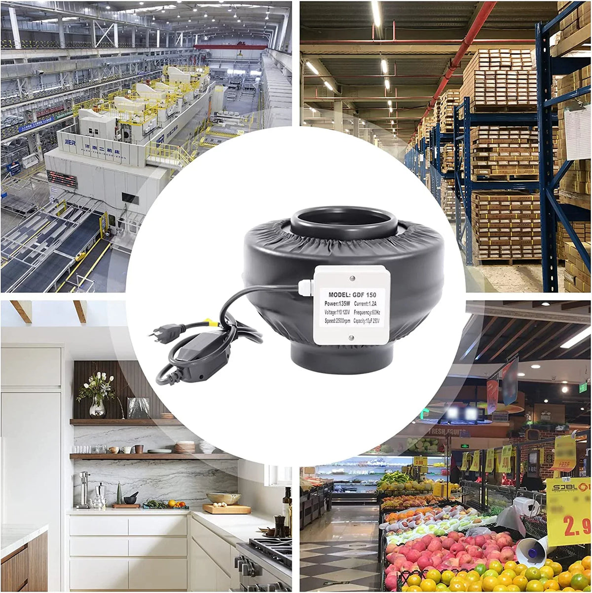 Grow Tent Fan 8 Inch Inline Fan Industrial Grade Duct Exhaust Fan Combinable with  Filter & Carbon Filter Powerful Booster Fanwith Speed Controller