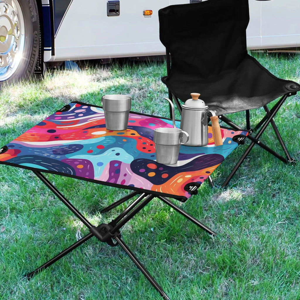 Abstract Art Paint Camping Folding Table Portable Beach Table with Storage Bag Compact Picnic Table for Outdoor Travel Fishing