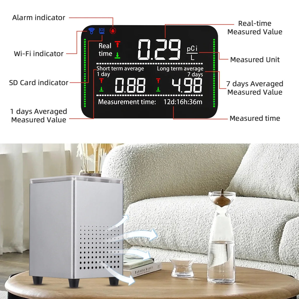 Pristin Radon Detector,Radon Tuya  Alarms Professional Smart Indoor Room Office  Quickly Sensitively WiFi Radon Tester Sound Alarms Professional Monitor Data WiFi Radon Tester Indoor