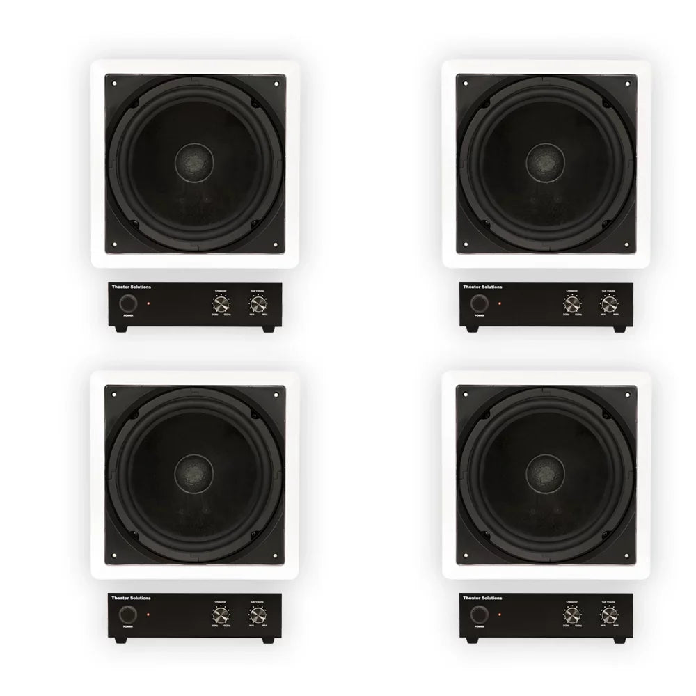 Theater Solutions  Flush Mount 10" Subwoofer Speaker and Amp 4 Pack