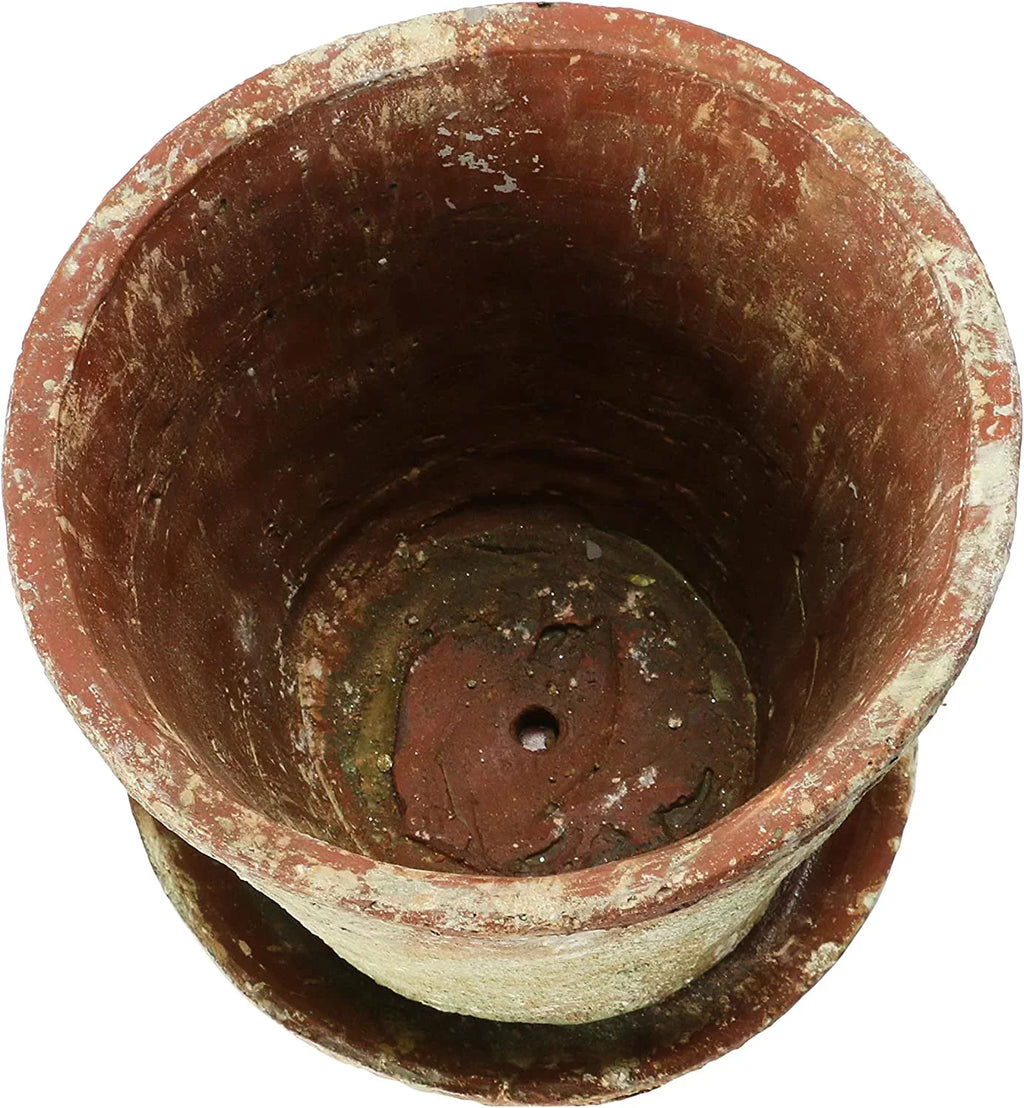 Creative Co-Op Cement Planter with Saucer, Distressed Terra-cotta Finish, Set of 2 (Holds 8" Pot)