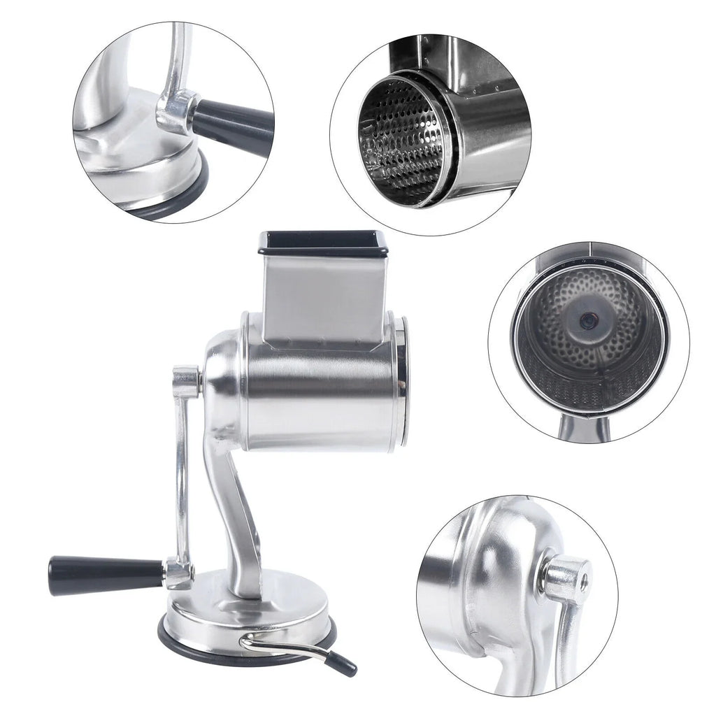 Stainless Steel Cheese Food Grater Rotary Drum Slicer Shredder Grinder with 5 Blades