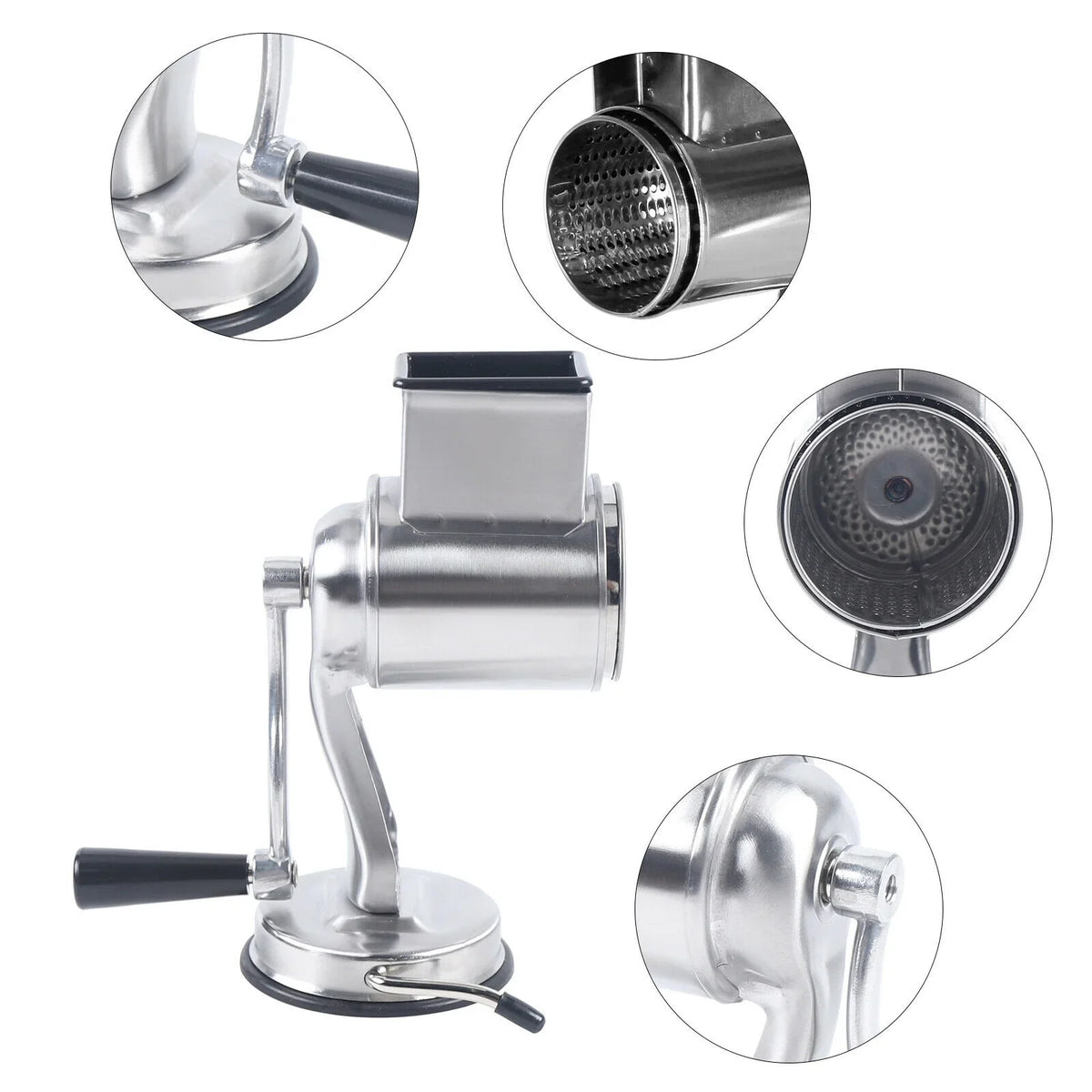 Stainless Steel Cheese Food Grater Rotary Drum Slicer Shredder Grinder with 5 Blades