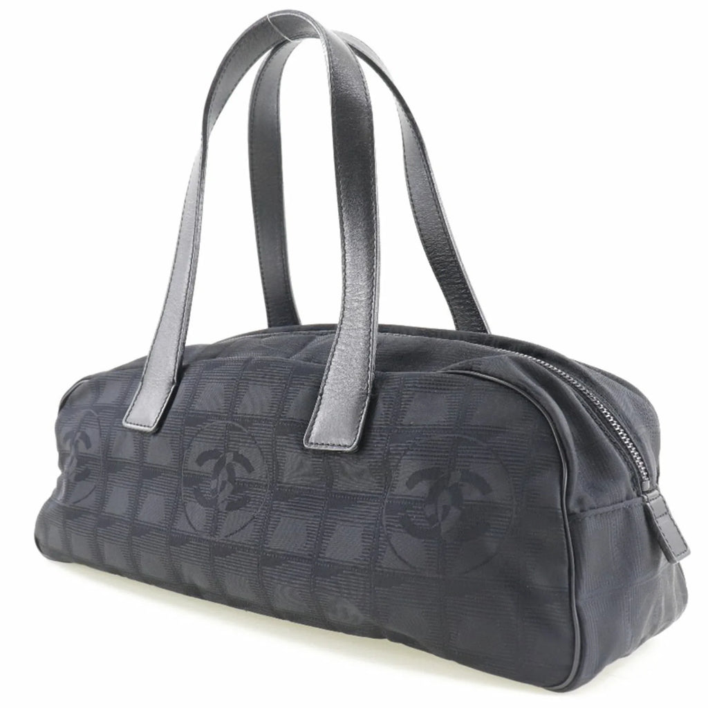 Authenticated Used Chanel Mini Boston New Travel Line  Nylon Canvas Black Ladies Handbag