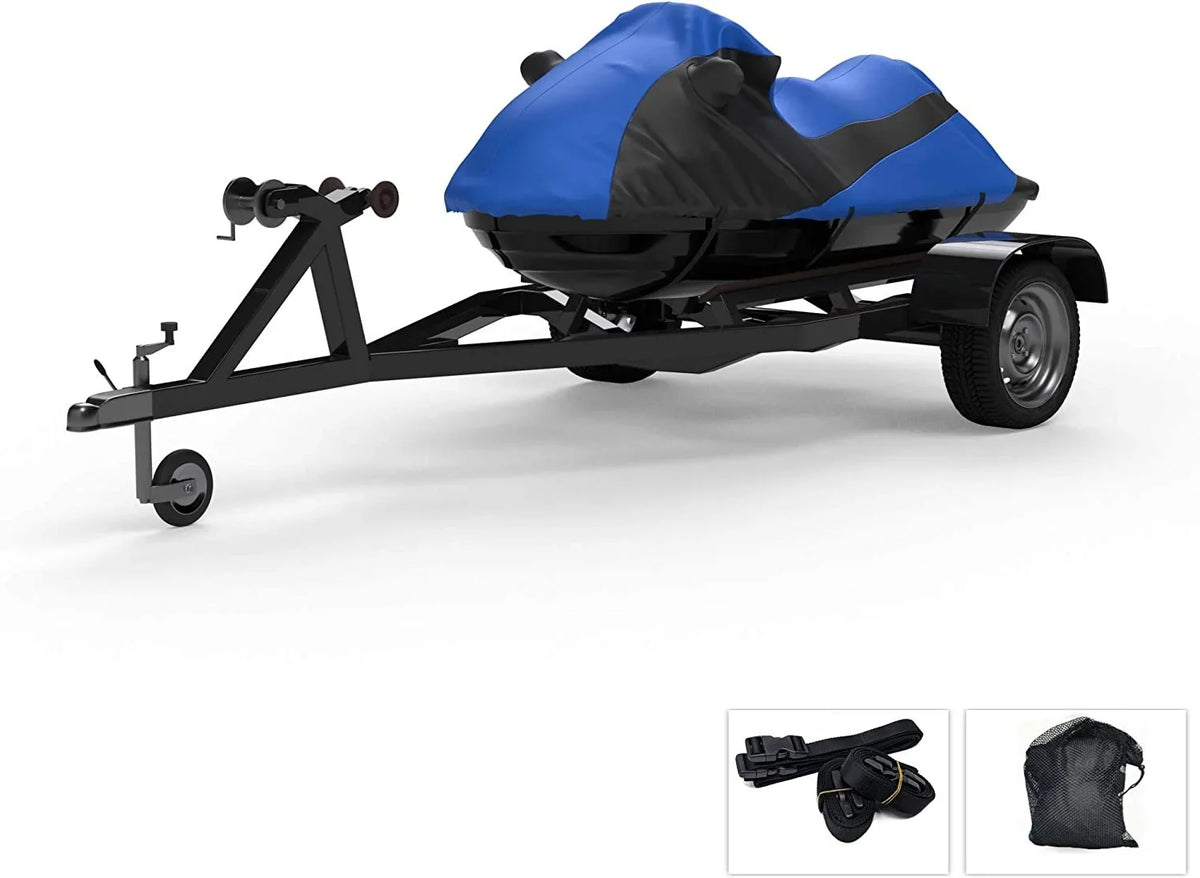 Custom Contour Fit Weatherproof Jet Ski Cover for Kawasaki 900  2001-2002 - Blue/Black Color - All Weather - Trailerable - Protect from Rain & Sun! Includes Trailer Straps & Storage Bag