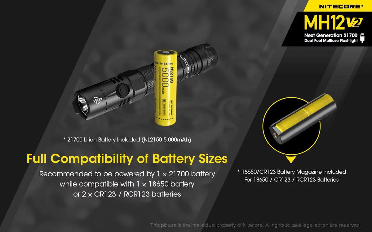 Combo: Nitecore    -   Flashlight -1200 Lumens -21700 Battery (Included) +  21700 4000mAh Battery