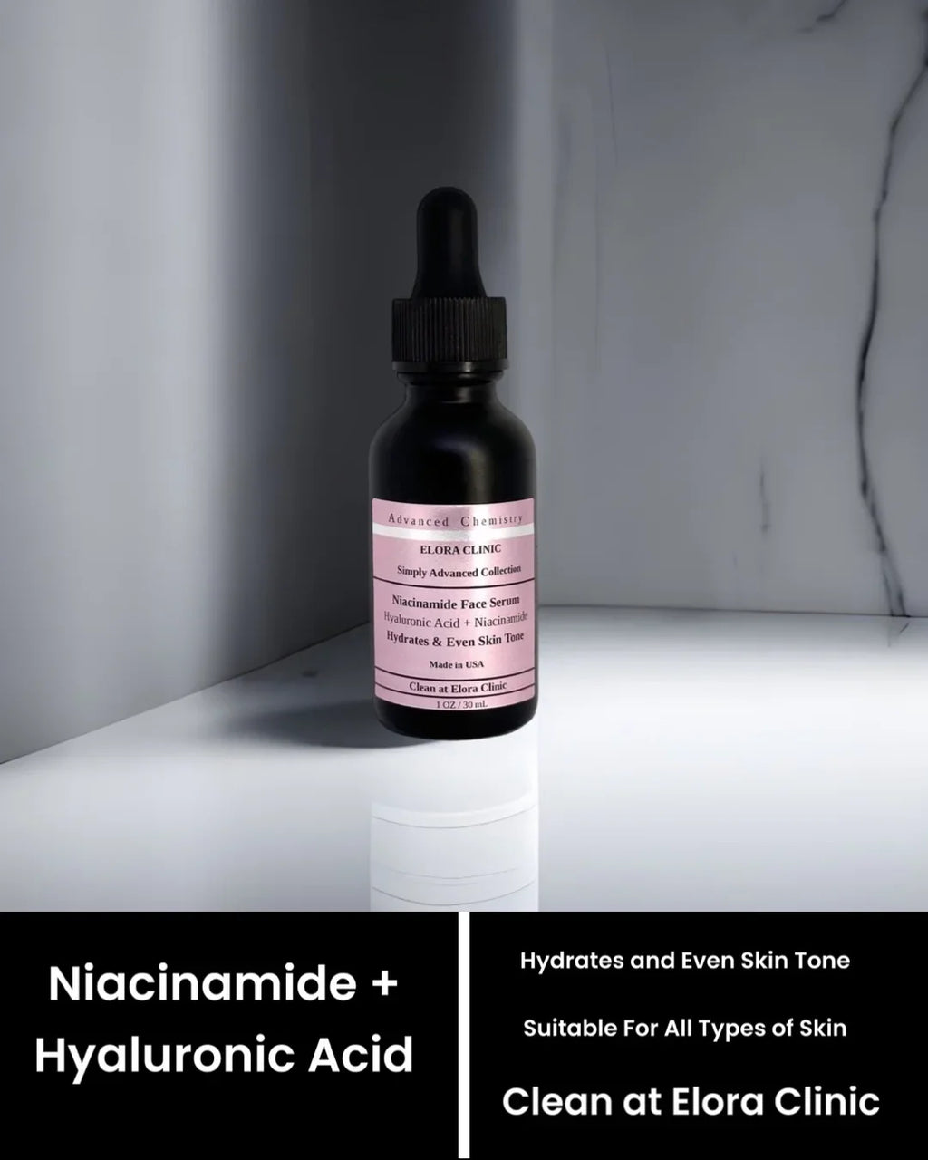 Elora Clinic 20 Niacinamide Serum - Niacinamide 20% + Hyaluronic Acid - Hydrating Hyaluronic acid + 20 Niacinamide Serum - Oil Free - Water Based