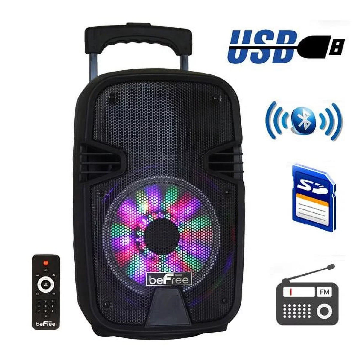 Befree Sound  8 in. Bluetooth Portable Party Speaker with ,  & Reactive Lights