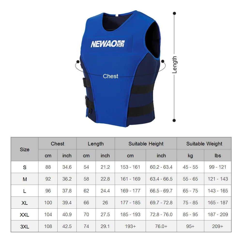 Jacket, Neoprene Safety Float Suit for Sailing and Water Skiing