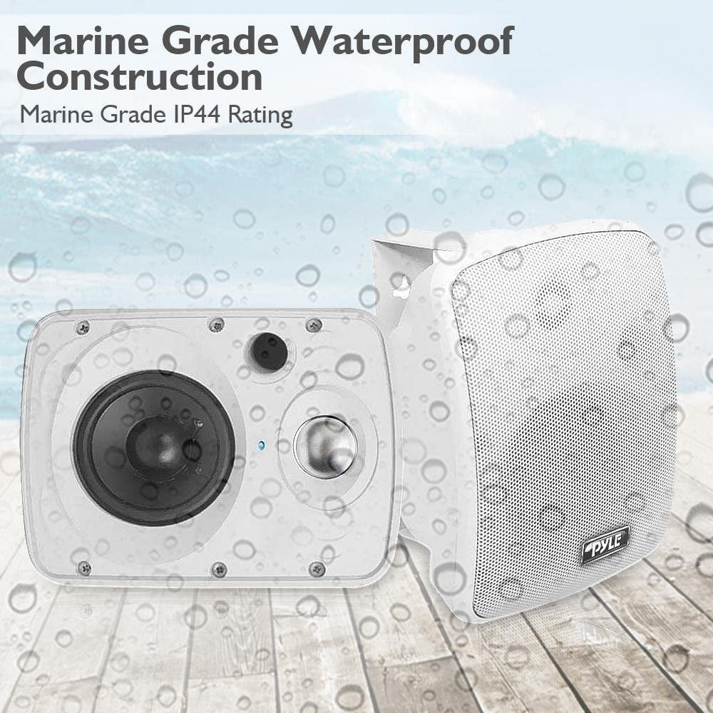 Pyle Outdoor Waterproof Wireless Bluetooth Speakers Wall/Ceiling Mounted Dual Speakers with Heavy Duty Grill, Universal Mount, Patio, Indoor Use-  (White)
