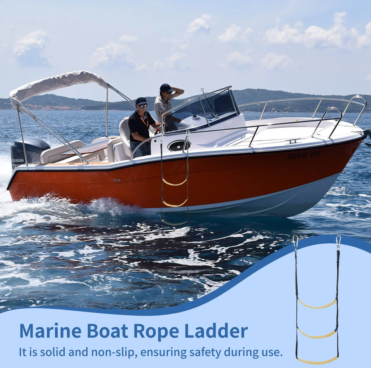 Marine Boat Rope Ladder, 3-Step Portable Rope Boarding Ladder, Folding Climbing Ladder for Inflatable Boat, Sailwatercraft, Kayak, Canoeing, Motorwatercraft
