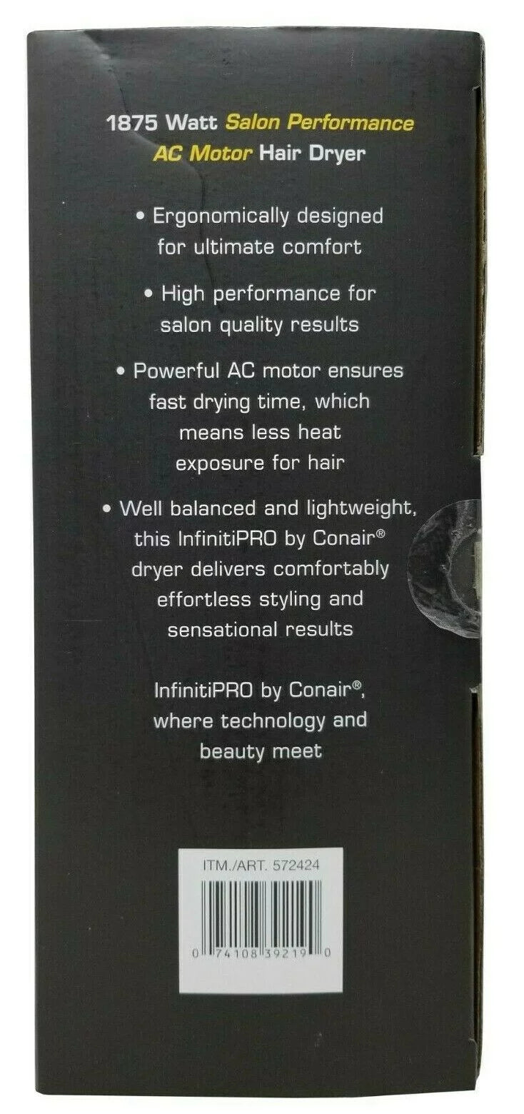 Conair Infiniti Pro 1875 Watt Styling Tool Salon Performance  Motor Hair Dryer