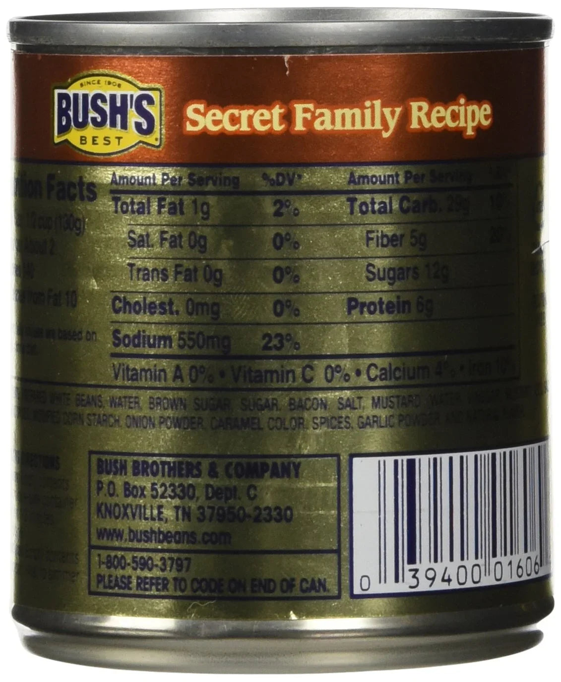 Bush, Best Baked Beans Original Seasoned With Bacon & Brown Sugar 8.3 Oz (Pack Of 6)