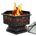 ZenSports 24’’ Outdoor Hex-Shaped Pire Pit - Portable Wood Burning Bonfire /Mesh Lid, Backyard, Black