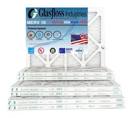 Glasfloss 10x16x1 -  10 -Qty:6 - Furnace Air Filter - Made in  (Actual Size: 9.5 x 15.5x7/8 inch)