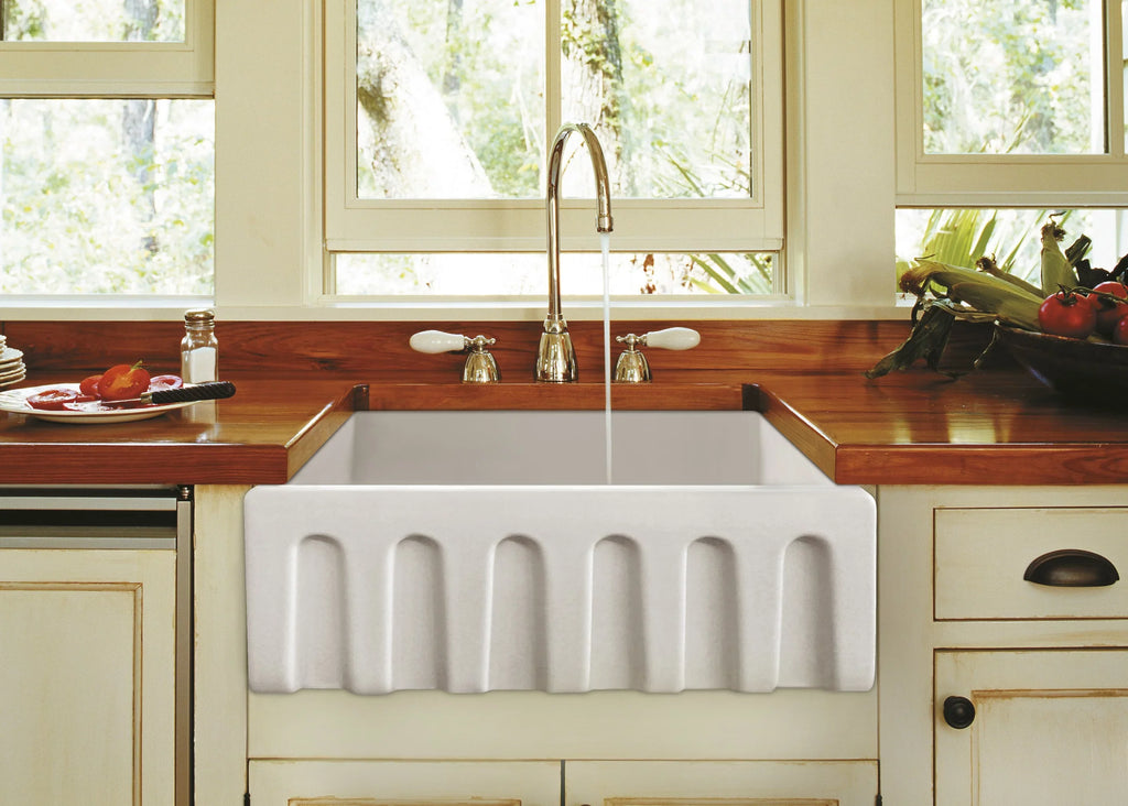 Ostia White Farmhouse Single Bowl Fireclay Kitchen Sink (30” Reversible Apron)