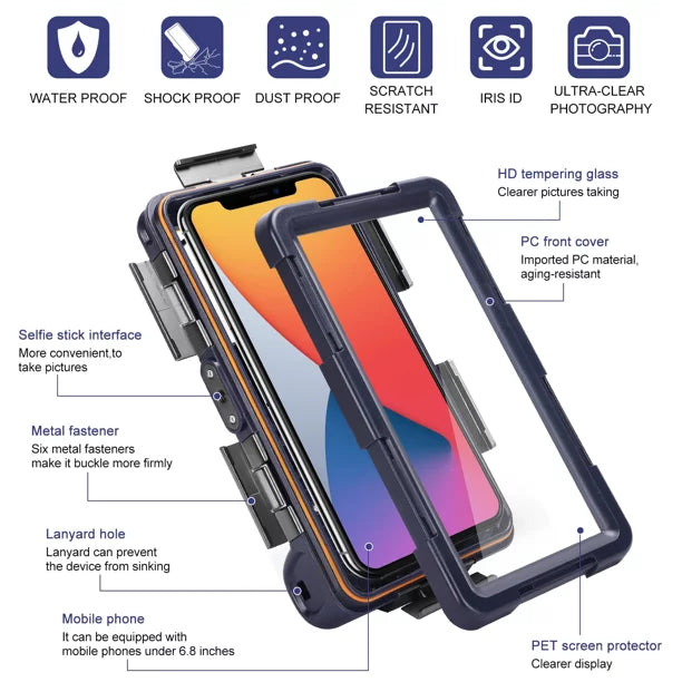 UrbanX Professional [15m/50ft] Swimming Diving Surfing Snorkeling Photo Video Waterproof Protective Case Underwater Housing for Ulefone Armor  And all Phones Up to 6.9 Inch  with Lanyard