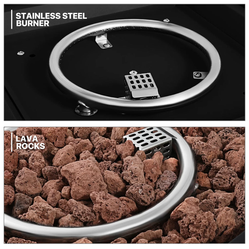 MoNiBloom 28" Fire Pit Table 50,000  Square Propane Gas Fire Pit Table with Lava Rocks and Metal Lid for Outdoor Patio, Black