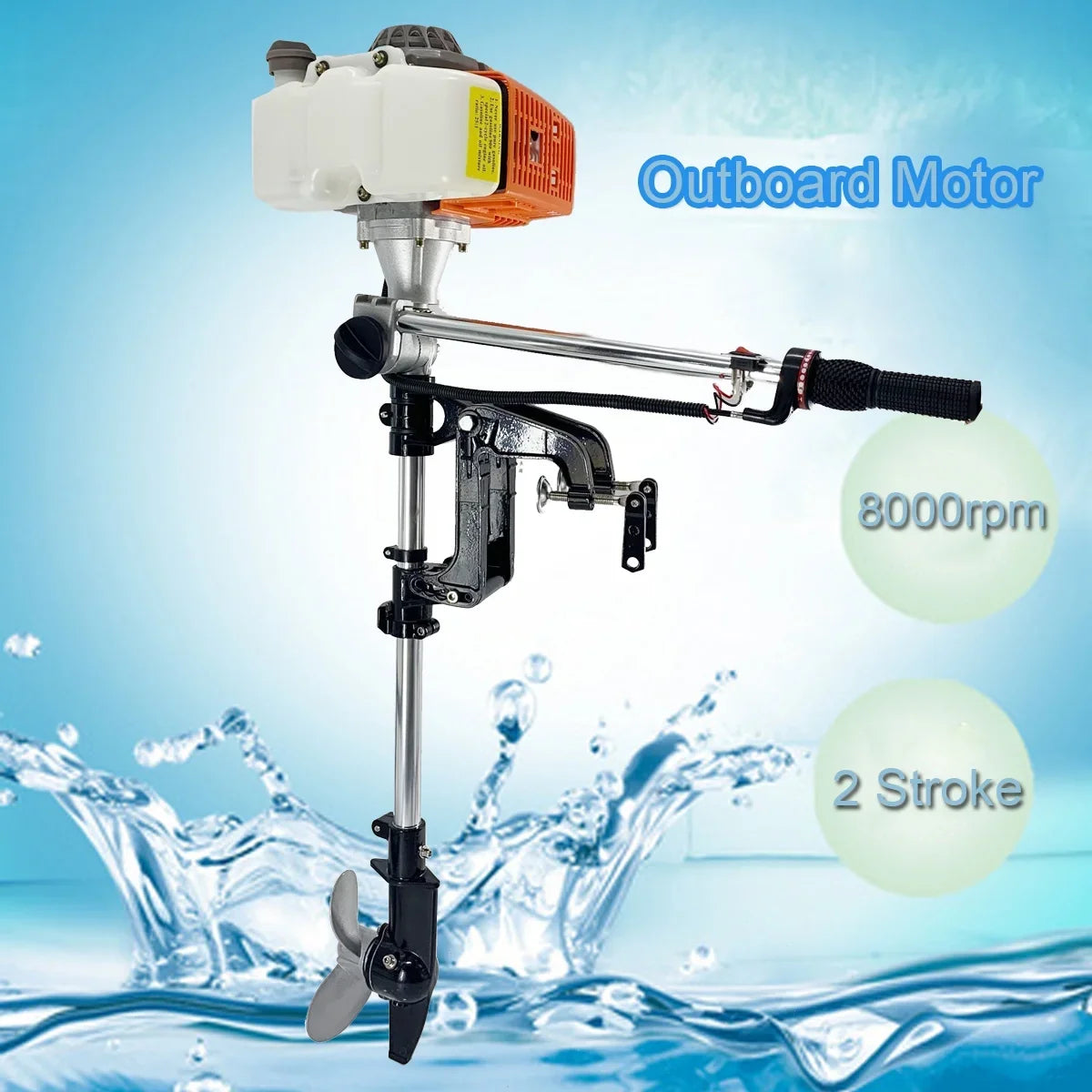 2-Stroke 4HP Electric Trolling Motor 63CC Outboard Motor Transom Mounted Motor with Air Cooling System