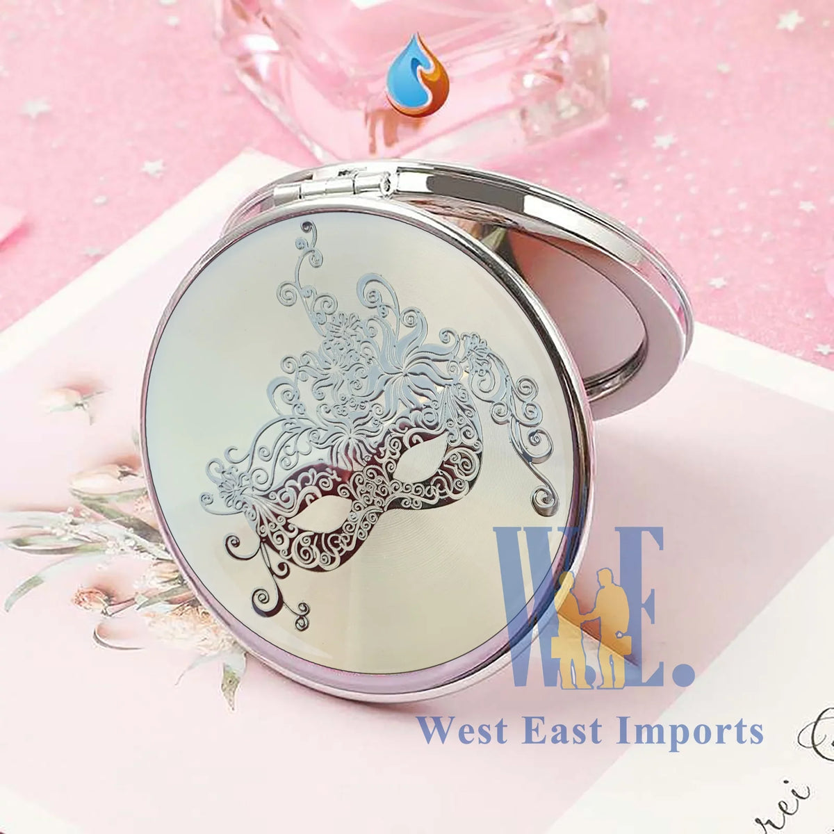 12 Pcs Silver Masquerade Mask Compact Mirrors - Quinceanera/ Sweet 16/ Bridal Shower/ Birthday Favors for Guests /