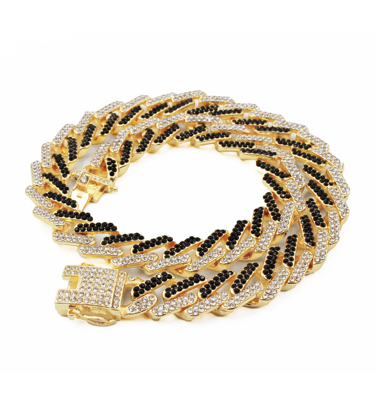 Charles Raymond Ice on Blast! Bling'ed Out Hip Hop Rolly Looks with Ice on Watch Trim and Band with Matching Zig Zag Bling'ed Out Necklace Sets -  Necklace Sets( Gold - Black