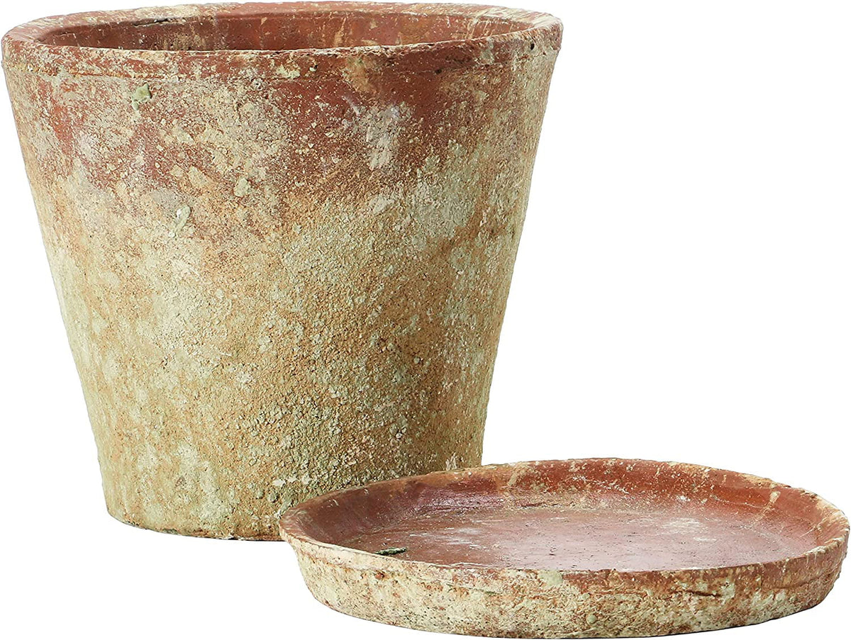 Creative Co-Op Cement Planter with Saucer, Distressed Terra-cotta Finish, Set of 2 (Holds 8" Pot)