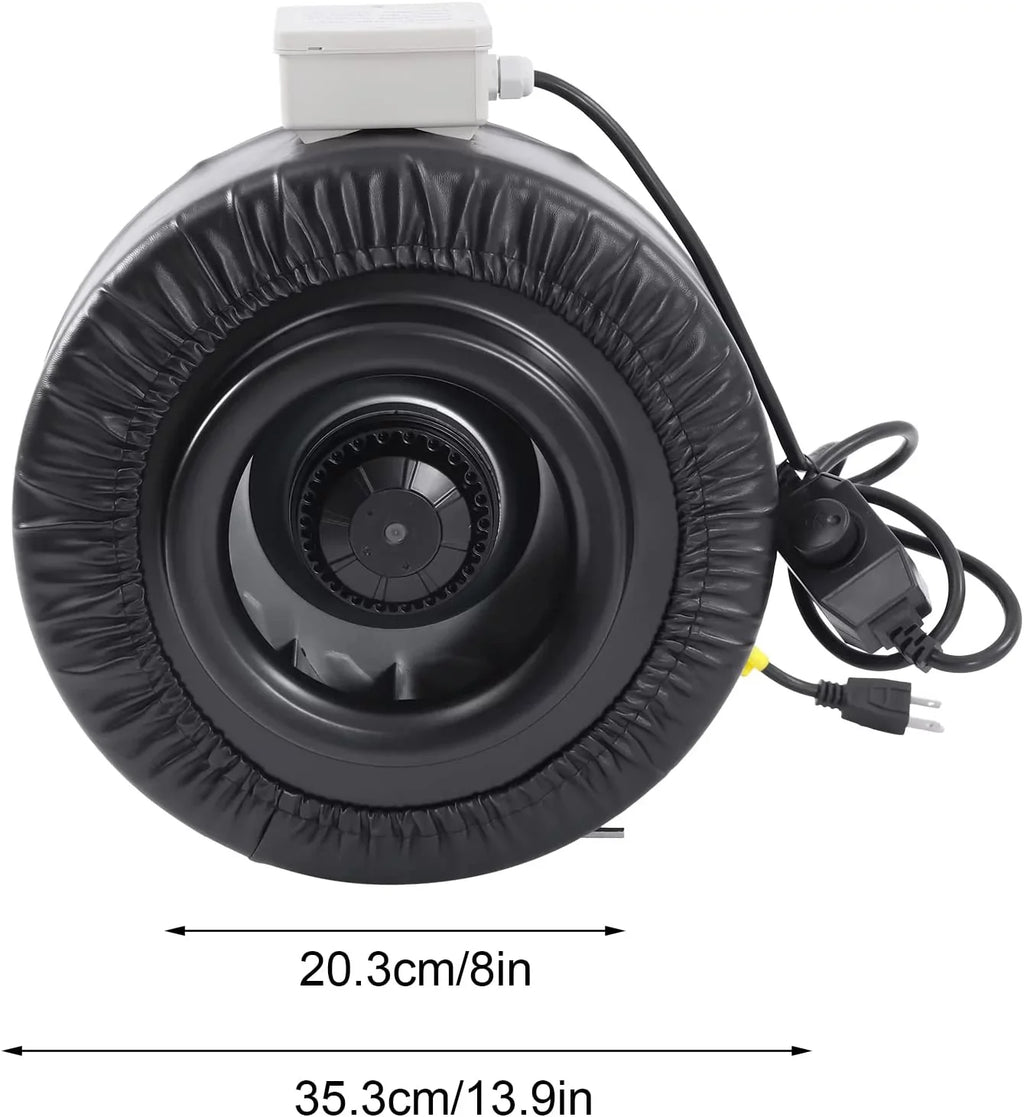 Grow Tent Fan 8 Inch Inline Fan Industrial Grade Duct Exhaust Fan Combinable with  Filter & Carbon Filter Powerful Booster Fanwith Speed Controller