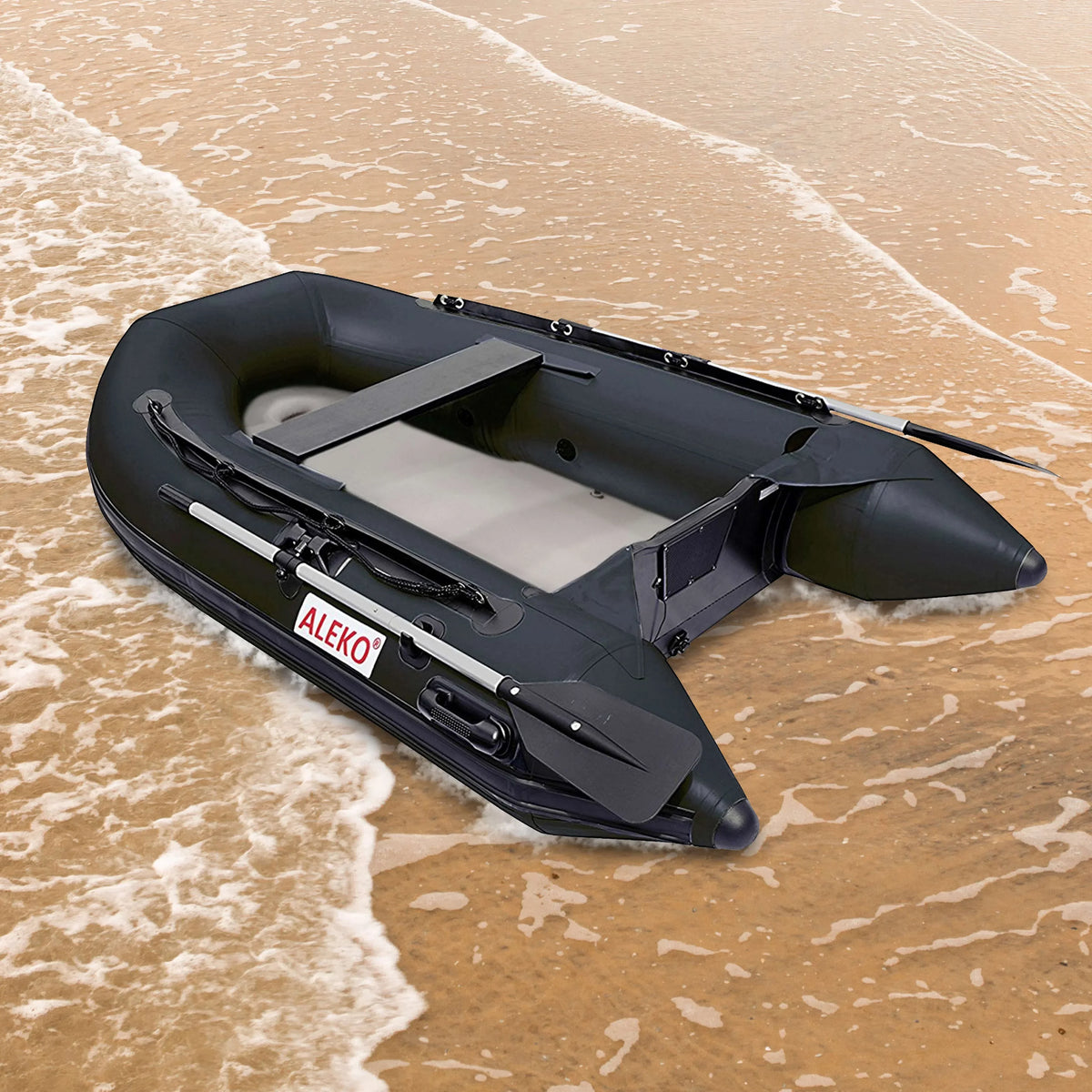 Inflatable Air Floor Fishing Boat - 8.4 Foot - Black